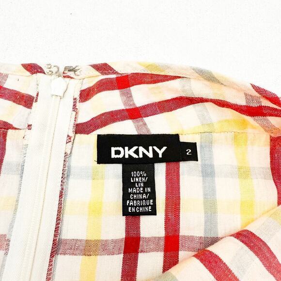 DKNY Madras Plaid Patterned Linen Skirt Front Pockets Size 2 - Picture 4 of 5